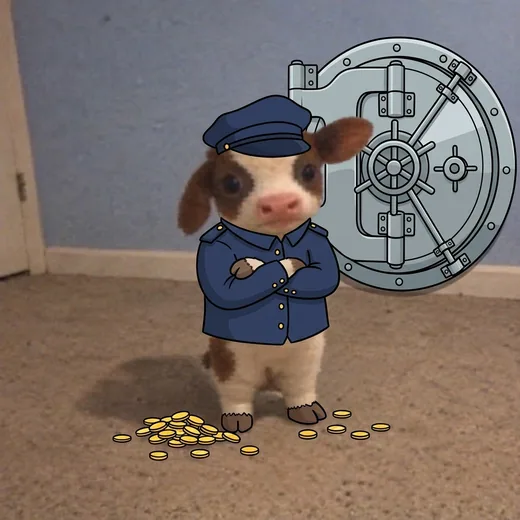 BitCow guarding a bank vault